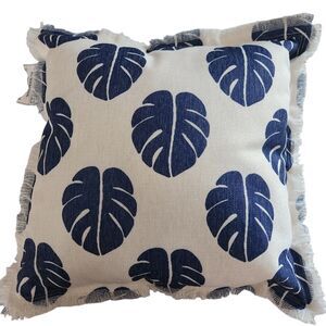 Ashland Blue And White Leaf Decorative Throw Pillow NWOT